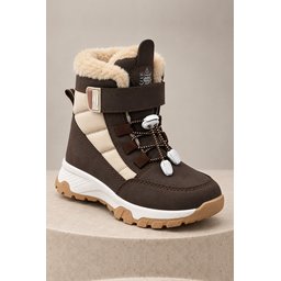 حذاء ثلج أطفال Muggo TUNDY للجنسين مبطن بالفرو مع فيلكرو ورباط - بني Muggo TUNDY Unisex Kids' Fur-Lined Snow Boot with Hook-and-Loop and Laces - Brown
