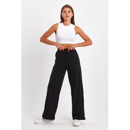 بنطلون رياضي نسائي فضفاض مريح بجيوب جانبية - أسود-فحمي (قطعتان) Women's Loose Fit Wide Leg Tracksuit Bottoms with Side Pockets - Black-Anthracite (2-Pack)