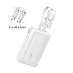 شاحن طوارئ Anker Zolo 10000 مللي أمبير 35 واط مع كابلين USB-C مدمجين Anker Zolo Power Bank (10K, 35W, Built-In Dual USB-C Cables) White