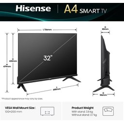 تلفزيون هايسنس سمارت 32 بوصة بدقة HD وتقنية LED وتردد 60Hz Hisense 32-Inch HD LED Smart TV with VIDAA OS and 60Hz Refresh Rate