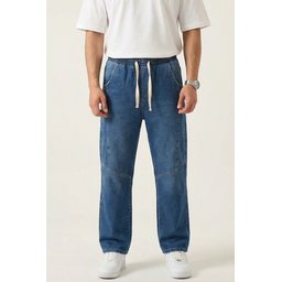 بنطلون جينز رجالي بقصة مريحة Baggy 30074 - أزرق داكن Men's Relaxed Fit Baggy Jeans 30074 - Navy Blue