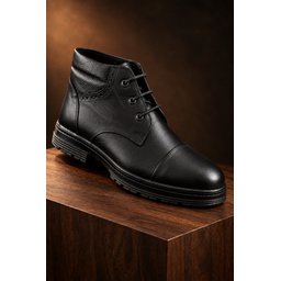 حذاء MUGGO ORVEN رجالي كلاسيك كاجوال برباط من الجلد الطبيعي - أسود MUGGO ORVEN Men's Genuine Leather Lace-Up Classic Casual Boots - Black