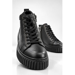 حذاء Muggo DREX رجالي شتوي يومي جلد طبيعي برباط ونعل سميك - أسود Muggo DREX Men's Genuine Leather Lace-Up Thick Sole Casual Winter Boot - Black