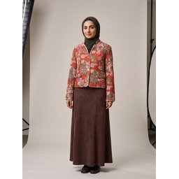 تنورة طويلة من الشامواه بتصميم فرنسي دافئ Autumn Retro Earth Brown Suede Skirt