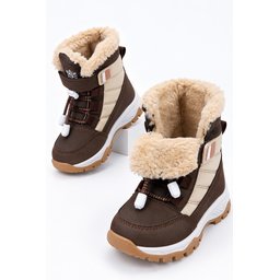 حذاء ثلج أطفال Muggo TUNDY للجنسين مبطن بالفرو مع فيلكرو ورباط - بني Muggo TUNDY Unisex Kids' Fur-Lined Snow Boot with Hook-and-Loop and Laces - Brown