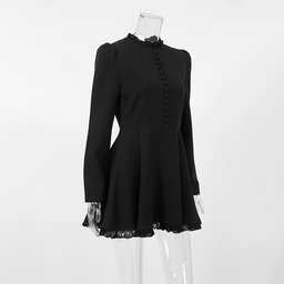 تونيك أسود أنيق بياقة مكشكشة وتفاصيل الدانتيل Black Tunic