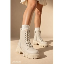بوت نسائي Muggo CALVENA شتوي مبطن بالفرو بسحاب ونعل سميك مانع للانزلاق - بيج Muggo CALVENA Women's Winter Fur-Lined Boots with Zipper, Chunky Non-Slip Sole - Beige