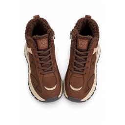 حذاء سنيكرز نسائي شتوي Muggo NORTEX فرو بسحاب ونعل سميك - بني Muggo NORTEX Fur Lined Zipper Thick Sole Lace-up Winter Women's Sneaker Boots - Brown