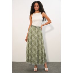 تنورة نسائية مبطنة بنقشة 8075 - لون كاغلا Women's Patterned Lined Skirt 8075 - Çağla Color