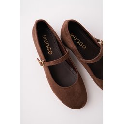 Muggo BERNY حذاء باليه نسائي جلد بحزام واحد بكعب مخفي - بني Muggo BERNY Women's Leather Single Strap Ballet Flats with Hidden Heel - Brown
