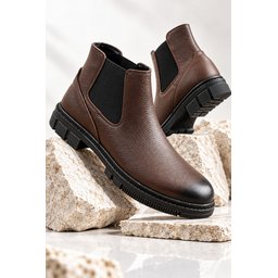 حذاء تشيلسي رجالي Muggo HARD شتوي جلد طبيعي بنعل سميك - بني Muggo HARD Men's Genuine Leather Thick Sole Winter Chelsea Boots - Brown