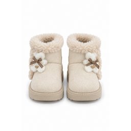 Muggo TOFFE حذاء بوت شتوي بناتي مبطن بالفرو مع فيونكة - بيج Muggo TOFFE Girls' Winter Fur-Lined Boots with Bow Detail - Beige