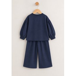 طقم أطفال موسمي خفيف بياقة بالون كارديجان - كحلي (2-8 سنوات) Kids' Balloon Sleeve Cardigan Thin Seasonal Set - Navy (2-8 Years)