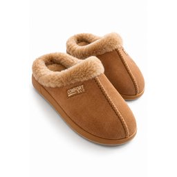 Muggo LAFONT شبشب رجالي شتوي مبطن بالفرو مريح - توباكو Muggo LAFONT Men's Winter Fur-Lined Comfortable Home Slippers - Tobacco