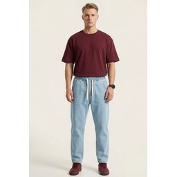 بنطلون جينز رجالي بقصة مريحة واسعة 30073 - أزرق Men's Relaxed Fit Baggy Jean Pants 30073 - Blue