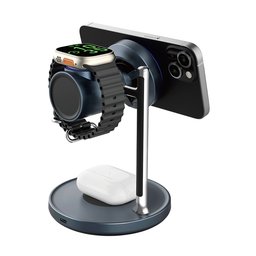 WIWU Wi-W041 Qi2 25W - قاعدة شحن لاسلكية مغناطيسية بتصميم مستقبلي Wiwu 25W Qi2.2 3-in-1 Magnetic Wireless Charger Wi-W041