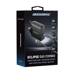 شاحن RR Eclipse G65 Combo بقدرة 65 واط – PD – مع كيبل 1 متر USB-C إلى USB-C – أسود RR Eclipse G65 Combo 65W PD with 1M C to C Cable Black