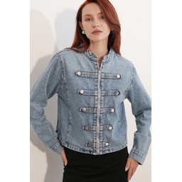 جاكيت جينز نسائي 0771 بأزرار - أزرق Women's Button-Detailed Denim Jacket 0771 - Blue