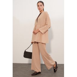 طقم نسائي قطعتين كيمونو وبنطلون Ayrobin - بيج - 30101 Women's Ayrobin Kimono & Pants Two-Piece Set - Beige - 30101