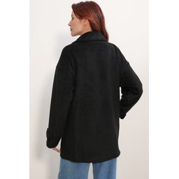 9143 معطف نسائي أسود بياقة متقاطعة من الكاشيه 9143 Women's Black Crossover Collar Cachet Coat