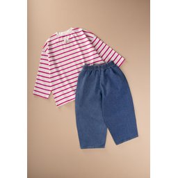 طقم بنطلون واسع بقصة موسمية 2-10 - إيكرو فوشيا مخطط Seasonal Wide-Cut Trousers Set 2-10 - Ecru Fuchsia Striped