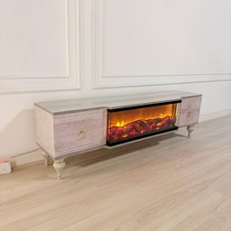 ميز شاشة تركي فاخر باللون البيج الرمادي الرخامي Turkish Luxury Light Greige Marble-Effect TV Stand