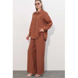 طقم نسائي قطعتين بنطلون وقميص بنسيج مميز 6710 - توبا Women's Textured Shirt and Pants Two-Piece Set 6710 - Taba