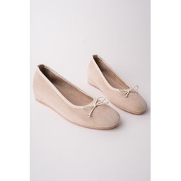 حذاء باليه نسائي MUGGO HİDDEN بفيونكة وكعب مخفي - بيج Muggo HİDDEN Hidden Heel Bow Detail Leather Women's Ballet Flats - Beige
