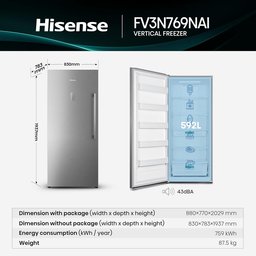 فريزر هايسنس عمودي 769 لتر FV3N769NAI Hisense Upright Freezer