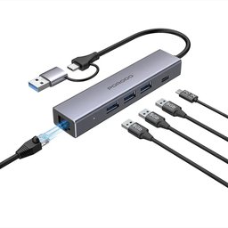موزع ومحول متعدد المنافذ 5 في 1 مع شحن سريع PD وسرعة نقل 5 جيجابت/ثانية 5-in-1 Multi-Port Hub with PD Charging & 5Gbps Transfer Rate