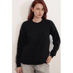 كنزة نسائية بنمط واسع (Oversize) بنقشة - أسود 15970 Women's Patterned Oversize Sweater - Black 15970