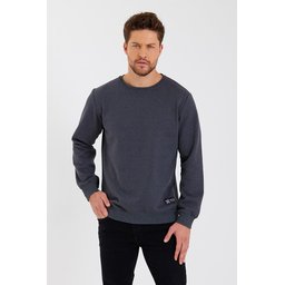 سويتشيرت رجالي بياقة دائرية وتفاصيل ANTRASIT - قطن من الداخل Men's Crew Neck Cotton-Lined Sweatshirt with Label Detail - ANTRASIT