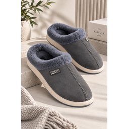 شبشب منزلي رجالي Muggo LAFONT شتوي مبطن بالفرو مريح - رمادي Muggo LAFONT Men's Winter Home Slippers - Fur Lined, Comfortable Sole - Grey