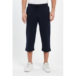 شورت برمودا رجالي كابري كحلي بجيوب جانبية وخصر مطاطي قابل للتعديل Men's Navy Bermuda Capri Shorts with Side Pockets and Adjustable Elastic Waist