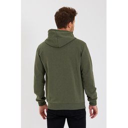 METALIC سترة رجالية بغطاء رأس وسحاب، بجيوب كانجارو، مبطنة بالقطن - كاكي METALIC Men's Khaki Hooded Zipper Cardigan with Kangaroo Pockets, Cotton Lined