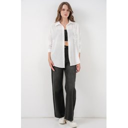 قميص نسائي كتان واسع 20338 - أبيض Women's Oversize Linen Shirt 20338 - White