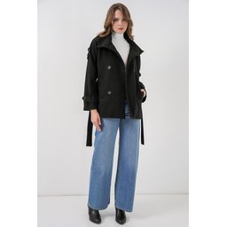 معطف نسائي شتوي بحزام 9162 - أسود Women's Belted Cachet Coat 9162 - Black