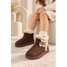بوت أطفال شتوي Muggo TOFFE مبطن بالفرو مع فيونكة - بني Muggo TOFFE Girls' Winter Boots - Fur Lined with Bow Detail - Brown
