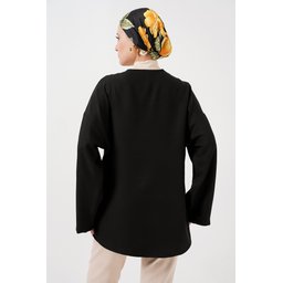 كيمونو حجاب كتان 5968 - أسود Linen Modest Kimono 5968 - Black