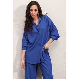 طقم نسائي محبوك قطعتين مقاس كبير - أزرق ملكي 5858 5858 Knitted Oversize Two-Piece Set - Royal Blue