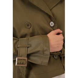 جاكيت ترنش نسائي قصير بحزام 5970 - كاكي Women's Belted Short Trench Coat 5970 - Khaki