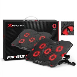 قاعدة تبريد لابتوب احترافية بـ 5 مراوح وإضاءة حمراء Xtrike Me FN-813 قابلة للتعديل مع حامل هاتف احترافي Xtrike Me FN-813 5-Fan Adjustable Gaming Laptop Cooling Pad with Red LED Light and Phone Stand