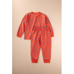 طقم بيجامة أطفال بناتي منقوش - قرميدي حيوي (2-8 سنوات) Kids' Patterned Pajama Set - Vibrant Terracotta (Ages 2-8)