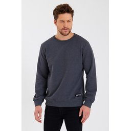 سويتشيرت رجالي بياقة دائرية وتفاصيل ANTRASIT - قطن من الداخل Men's Crew Neck Cotton-Lined Sweatshirt with Label Detail - ANTRASIT