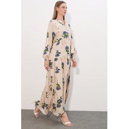 فستان نسائي طويل محتشم بنقشة 2585 - C.Mavi Women's Patterned Long Modest Dress 2585 - C.Mavi