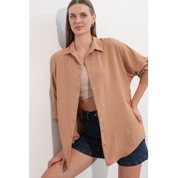 قميص نسائي Aerobin Oversize 20402 - لون بسكويت Women's Aerobin Oversize Shirt 20402 - Biscuit