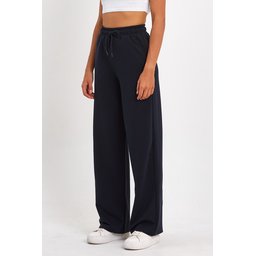 بنطال رياضي نسائي فضفاض مريح بخصر مطاطي وجيوب جانبية - أسود ورمادي فحمي Women's Seasonal Loose Wide Leg Tracksuit Bottoms with Side Pockets - Black & Anthracite