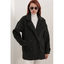 9143 كاب معطف نسائي بياقة متقاطعة - فومي 9143 Women's Crossover Collar Melton Coat - Fume