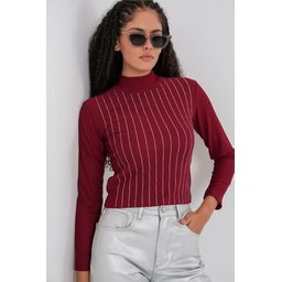 بودي نسائي 922 مزين بالخرز - لون خمري 922 Embellished Women's Bodysuit - Burgundy
