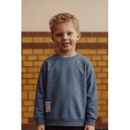 سويت شيرت أطفال موسمي بتفاصيل ملصق - أزرق نيلي (2-10 سنوات) Kids' Seasonal Sweatshirt with Label Detail - Indigo Blue (2-10 Years)